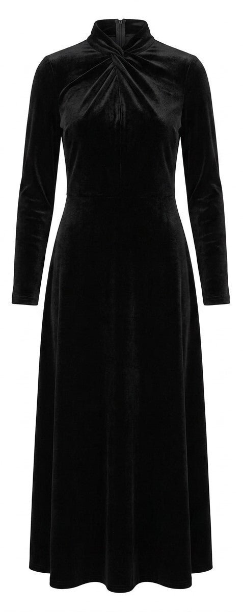 Velour Front Knot Maxi Dress in Black by MiuMax