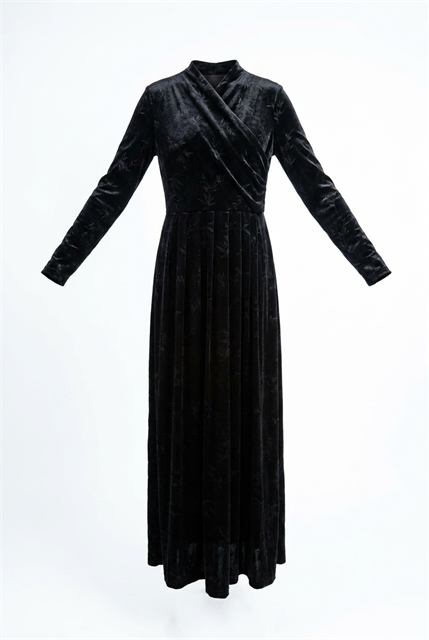 Floral Velour Mock Wrap Maxi Dress in Black by Vivid