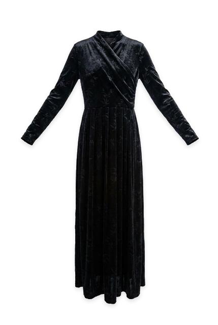 Floral Velour Mock Wrap Maxi Dress in Black by Vivid
