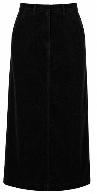 Corduroy Maxi Straight Pocket Skirt in Black by Faves