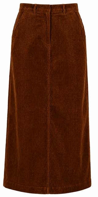 Corduroy Maxi Straight Pocket Skirt in Cognac by Faves