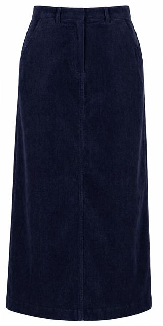 Corduroy Maxi Straight Pocket Skirt in Navy by Faves