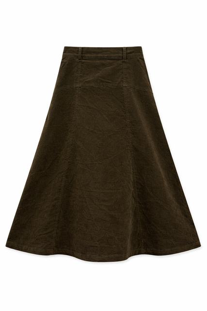Maxi Corduroy Ulla Skirt in Dark Olive by Ulla Maxi