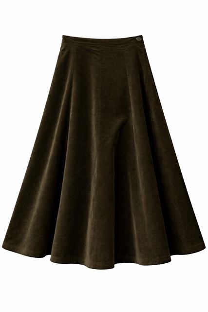 Corduroy Maxi Trumpet Skirt in Dark Olive by Faves