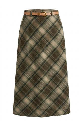 Wool Plaid Straight Skirt