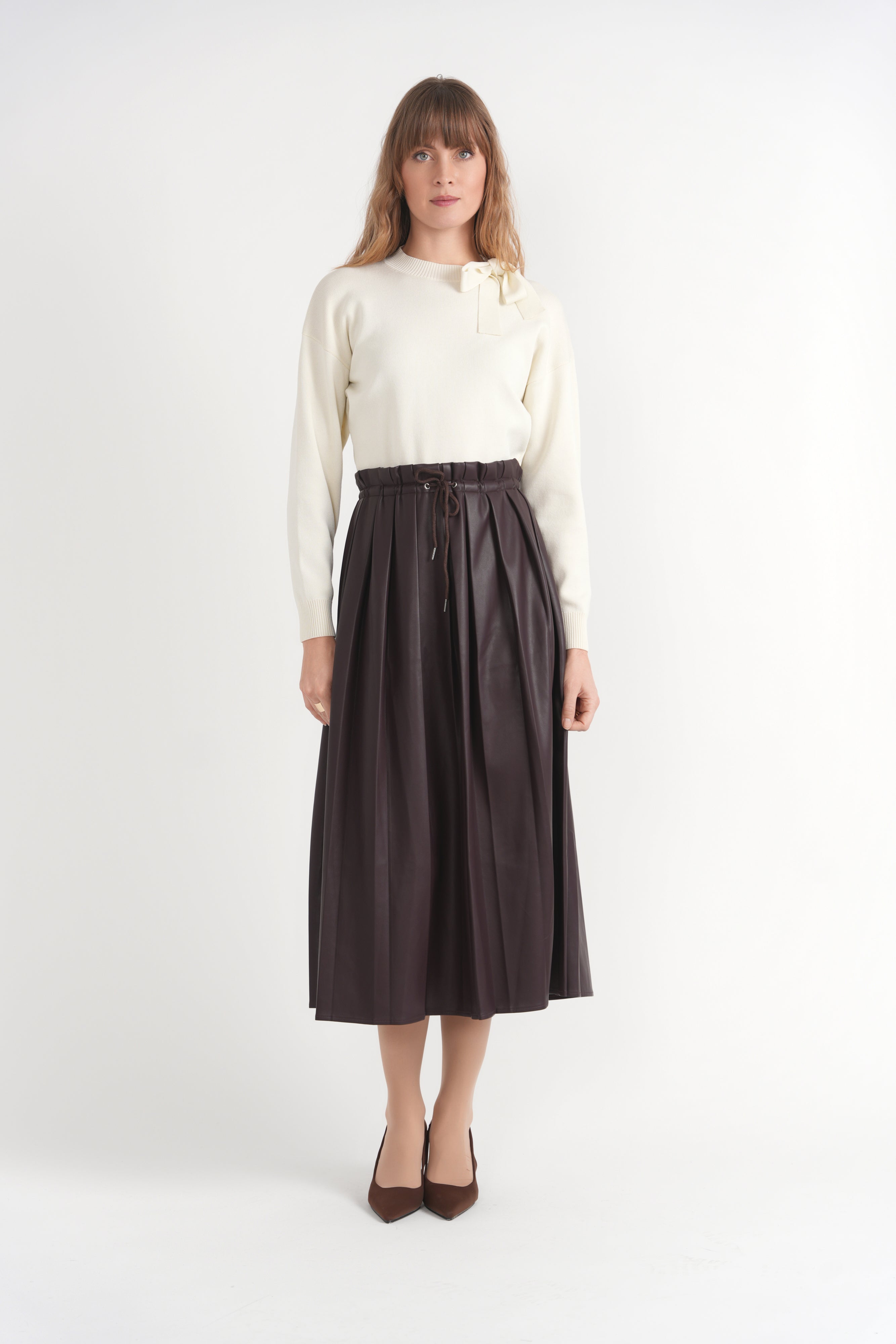Knit Mock Neck Tie Sweater in by Vivid