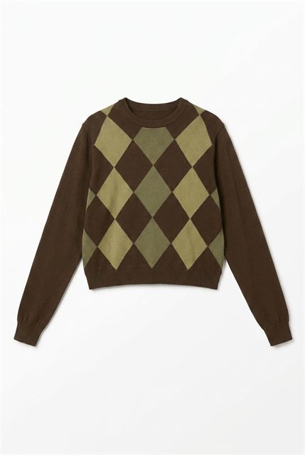 Argyle Cropped Sweater in Olive Combo by Dot