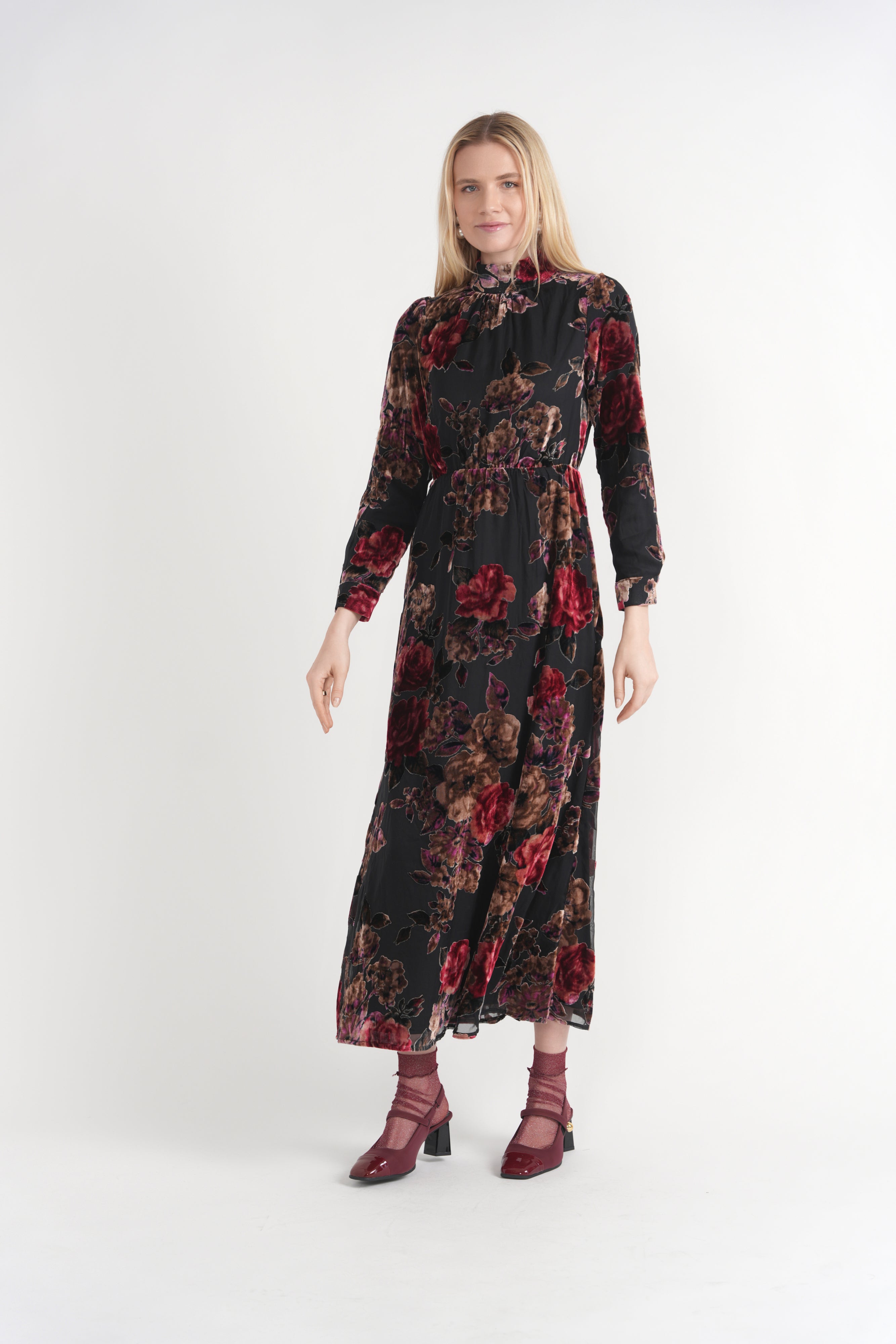 Flocked Velvet Maxi Dress in by Blanc et Noir