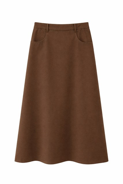 Cool Wool A Line Pull On Maxi Skirt in Brown by Diciannove