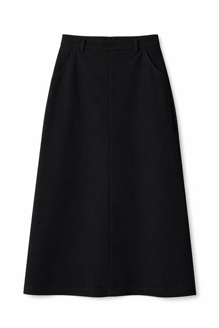 Cool Wool Midi Straight Pocket Skirt in Black by Diciannove