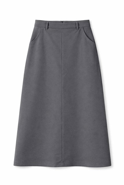 Cool Wool Midi Straight Pocket Skirt in Grey by Diciannove