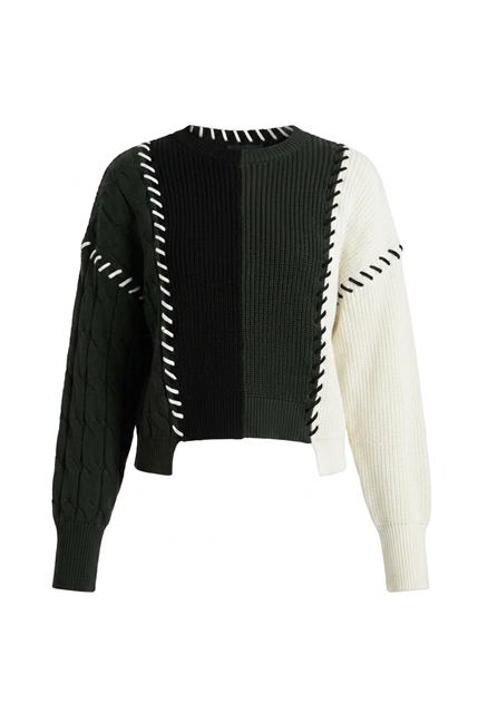 Color Blocked Patch Look Sweater in Black Dark Olive by Spades