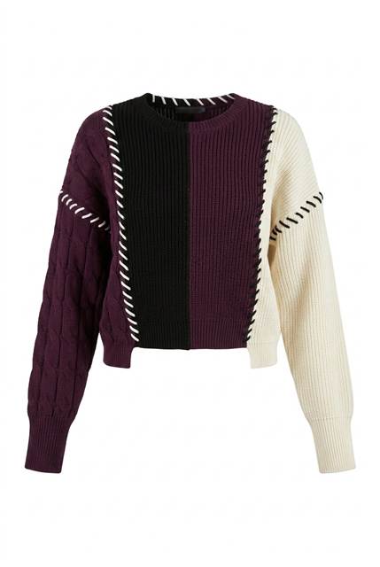 Color Blocked Patch Look Sweater in Black Dark Wine by Spades