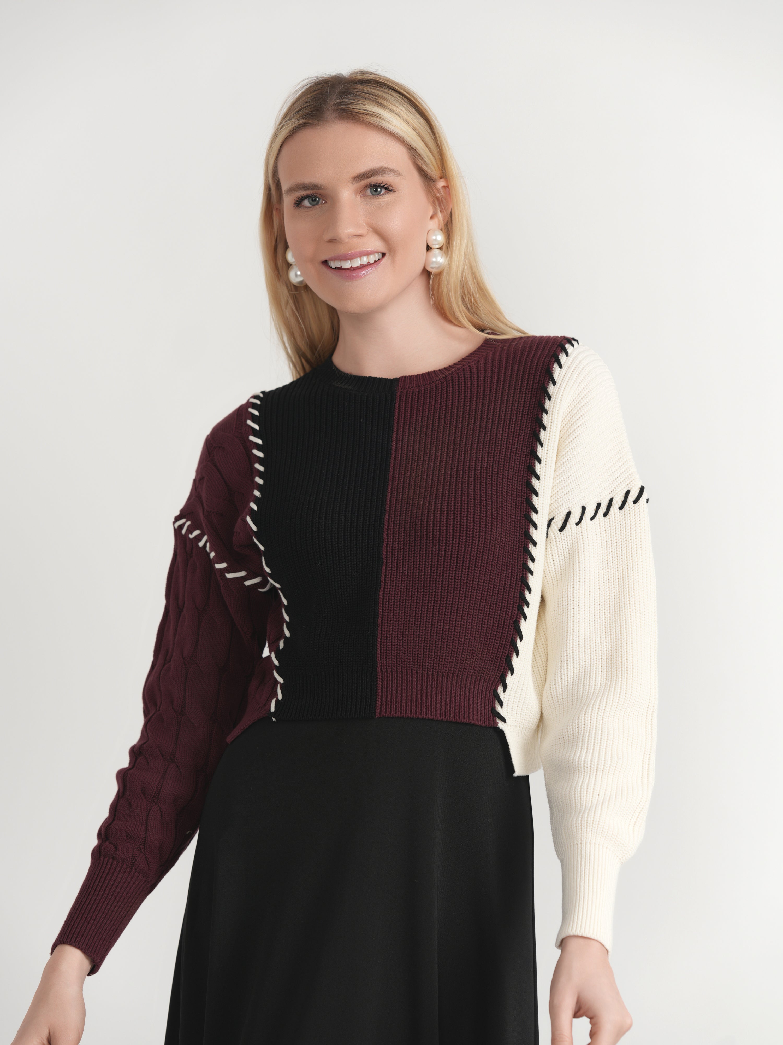 Color Blocked Patch Look Sweater in Black Grey by Spades