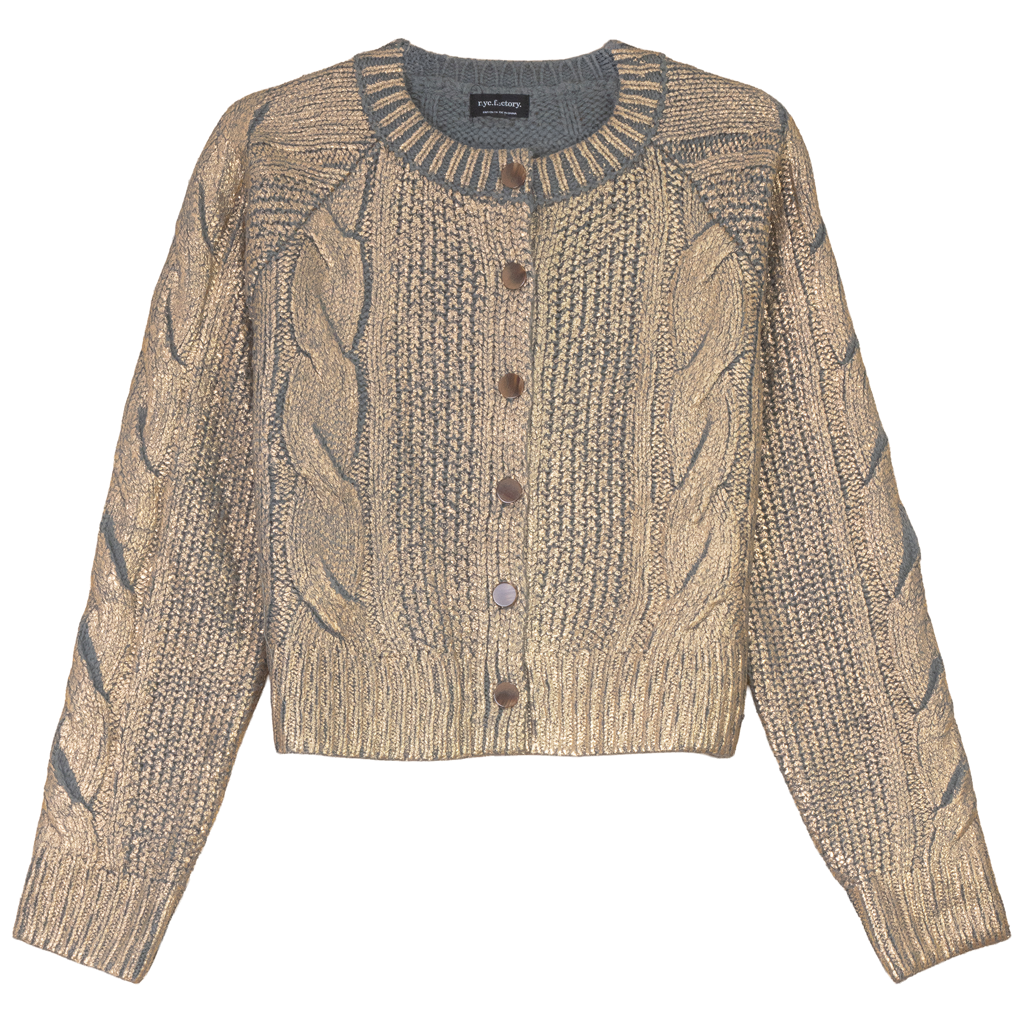 Cropped Metalic Cable Cardigan in Medium Grey by NYC Factory