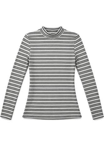 Stripped Micro Mock Neck Tee in Grey by Riff