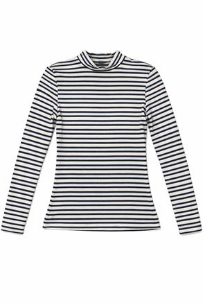 Stripped Micro Mock Neck Tee in Navy by Riff