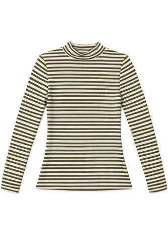 Stripped Micro Mock Neck Tee in Olive by Riff