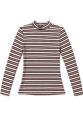 Stripped Micro Mock Neck Tee in Wine by Riff