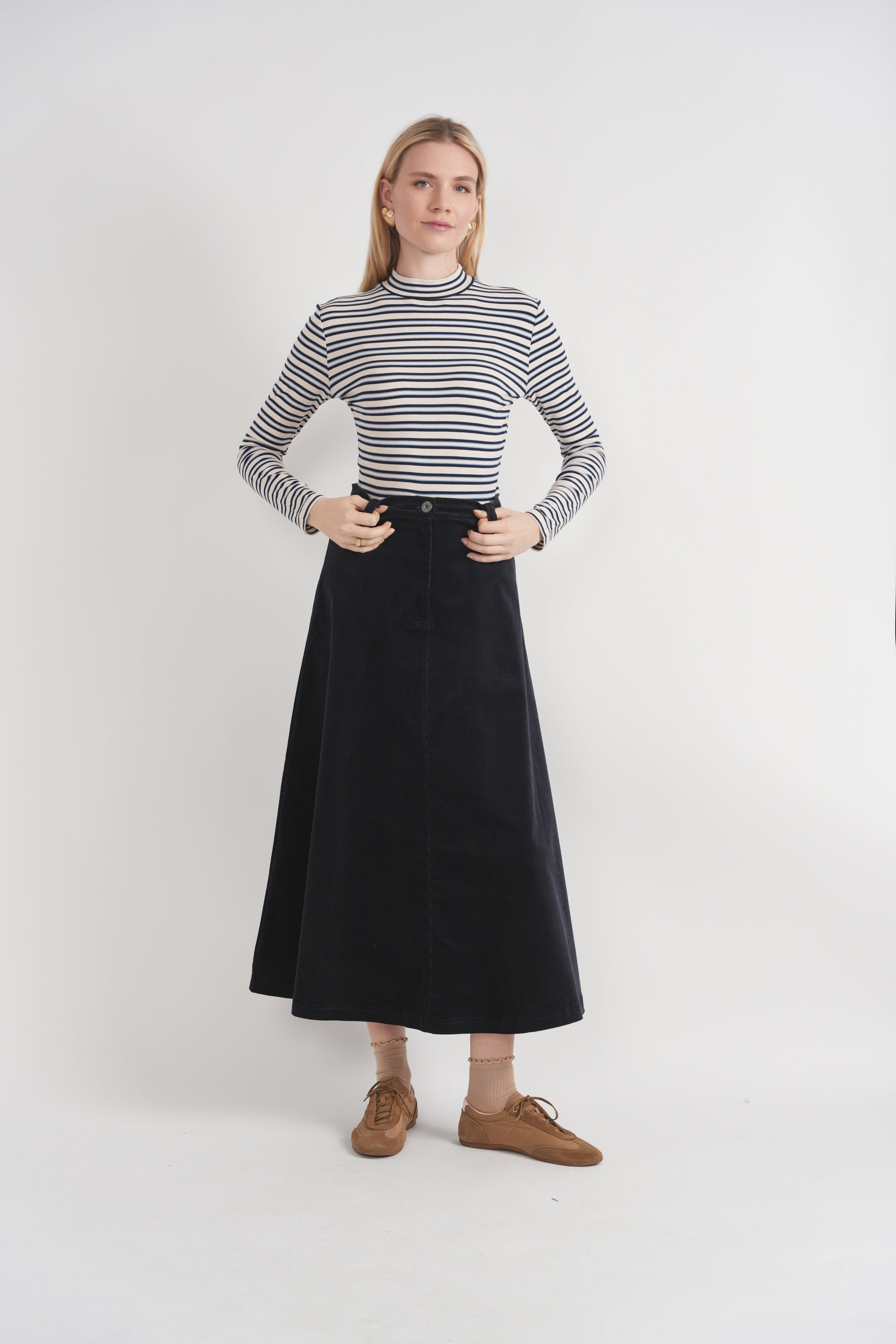 Stripped Micro Mock Neck Tee in by Riff