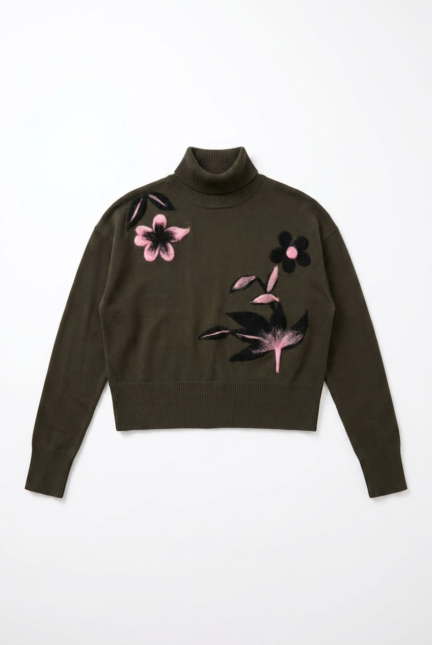 Cropped Knit Turtle Neck in Dark Olive by Versatile