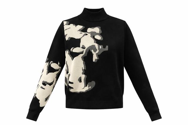 Printed Mock Neck Knit Top in Black Cream by Juli