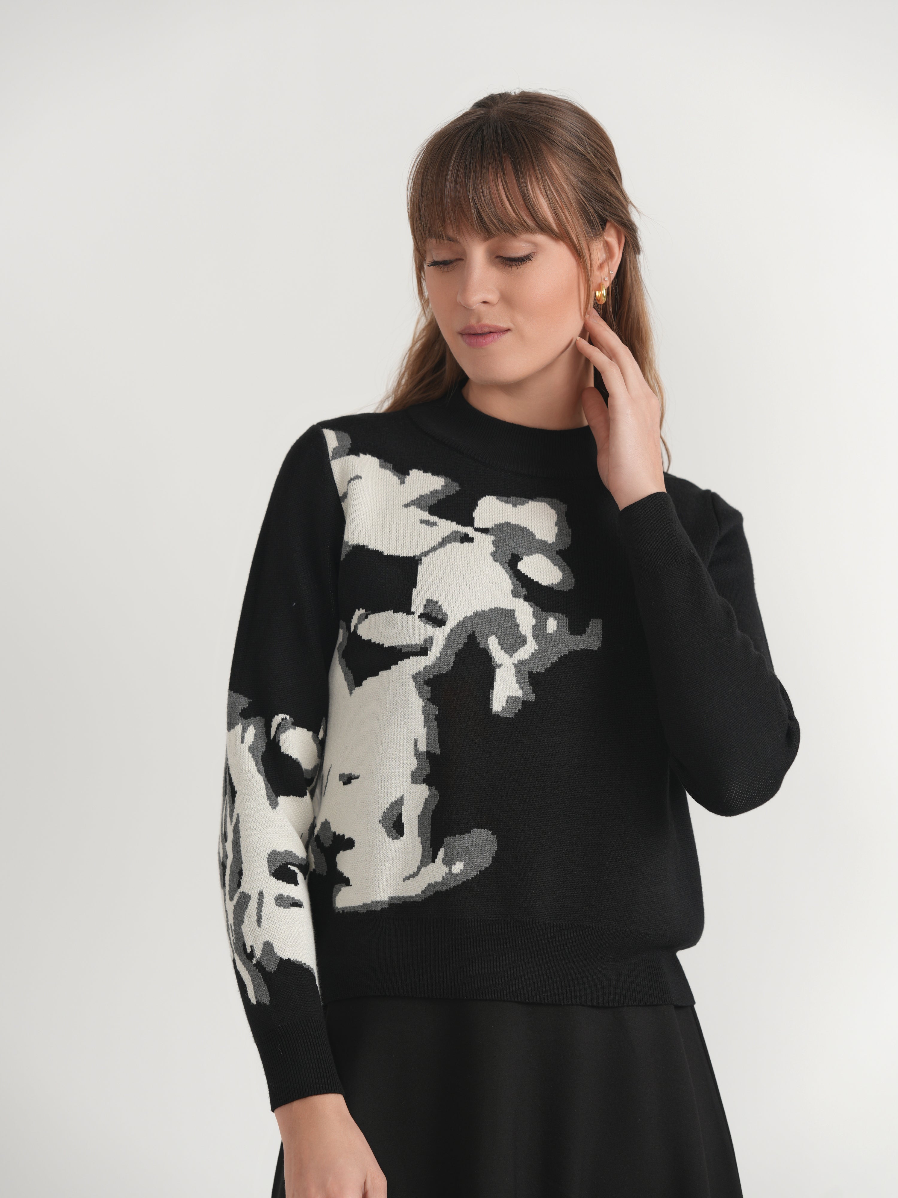 Printed Mock Neck Knit Top in by Juli