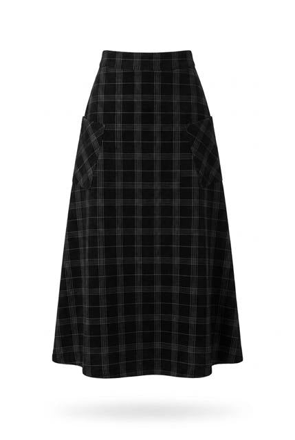 Plaid Corduroy Pocket Skirt in Black by Faves
