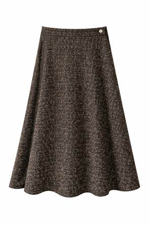 Tweed Button Side Midi Skirt in Chocolate by Viva K