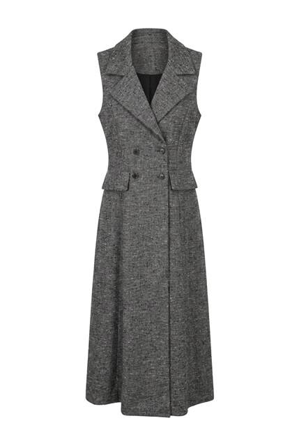 Double Breasted Tweed Trench Jumper in Black by Viva K