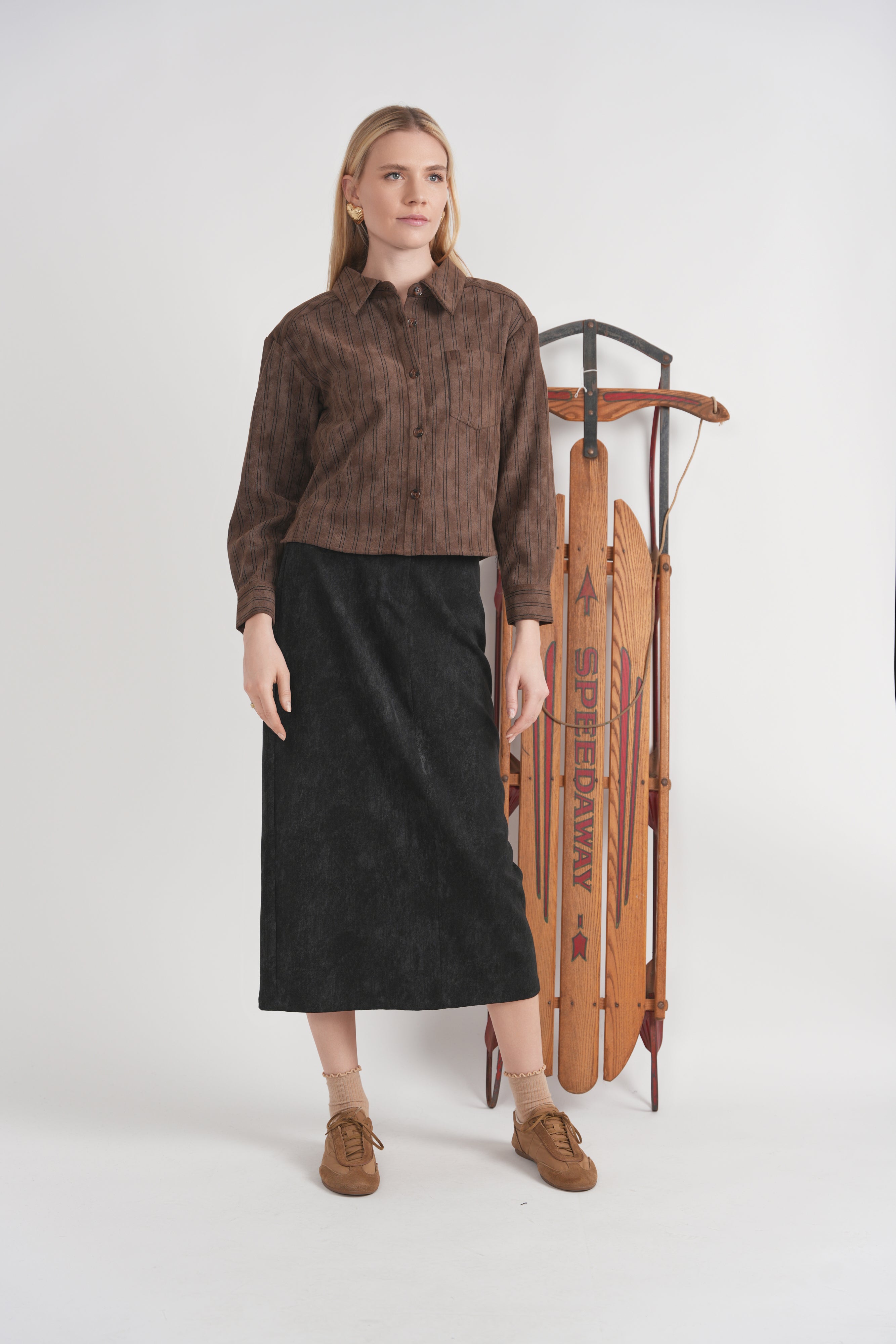 Corduroy Cropped Blouse in Chocolate by Marjun
