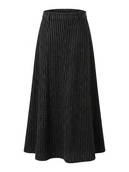 Corduroy Stripe Maxi A Line Skirt in Black by Faves