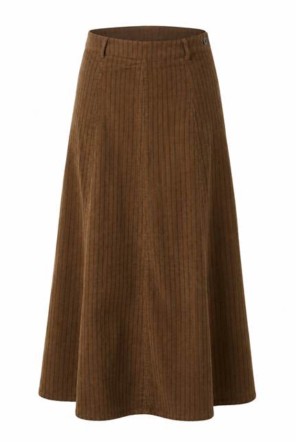 Corduroy Stripe Maxi A Line Skirt in Cognac by Faves