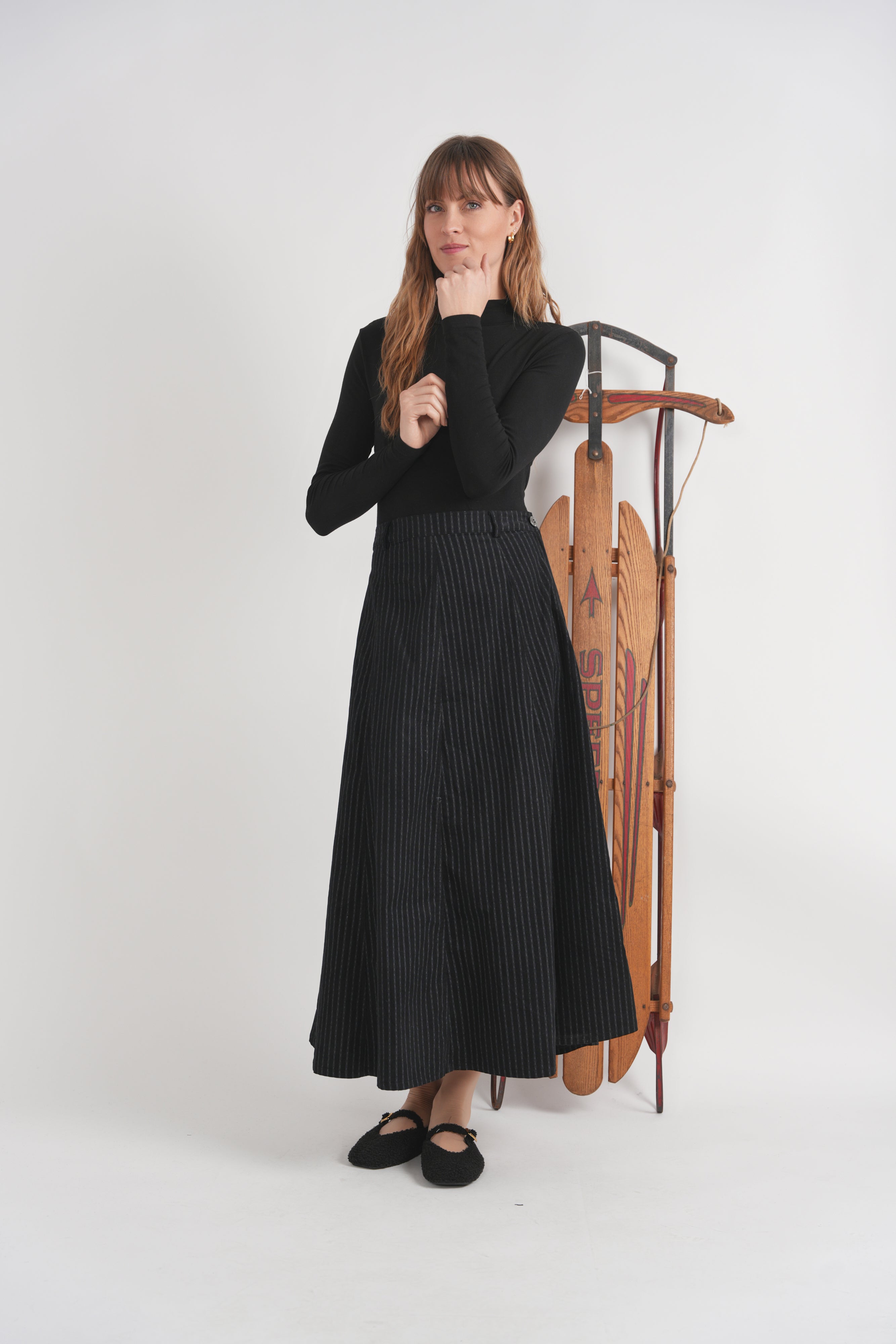 Corduroy Stripe Maxi A Line Skirt in by Faves