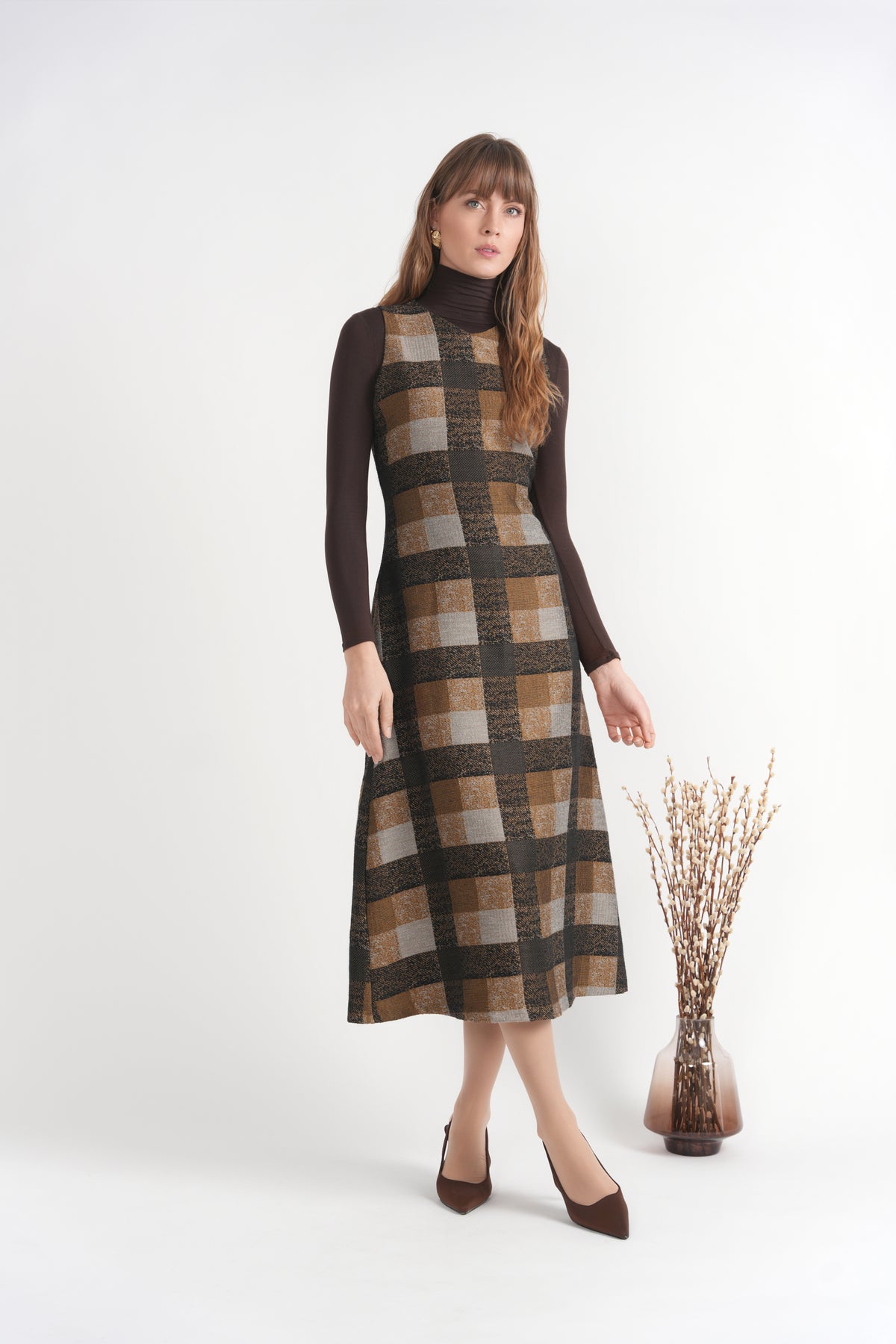 Tweed Plaid Jumper in Brown by Blanc et Noir