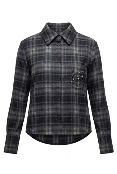 Wool Flannel Plaid Shirt in Charcoal by Midi