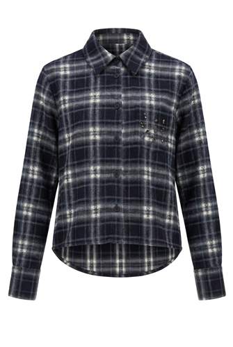 Wool Flannel Plaid Shirt in Navy by Midi