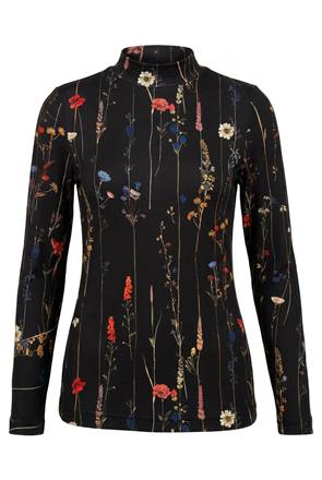 Printed Micro Mock Neck Tee in Black Floral by Vivid