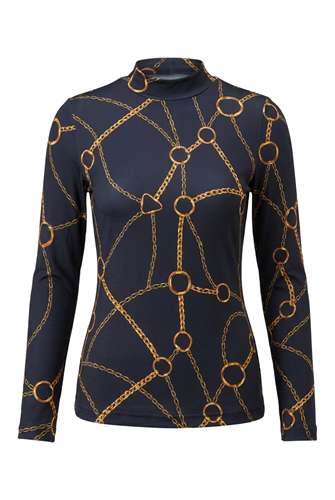 Printed Micro Mock Neck Tee in Navy Chain by Vivid