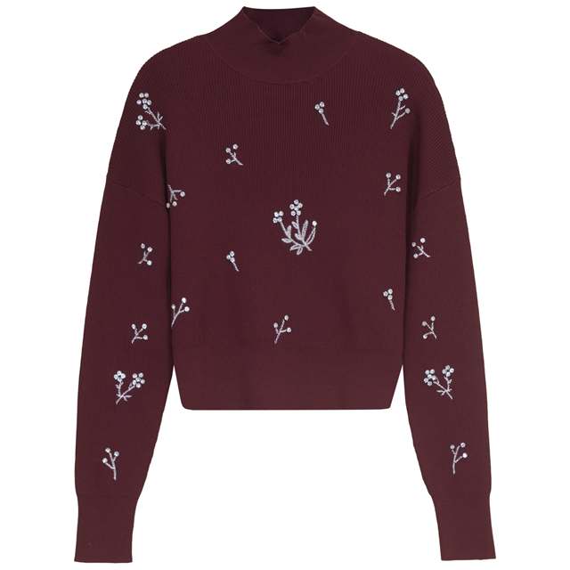 Diamond Applique Turtle Neck Sweater in Dark Wine by Versatile