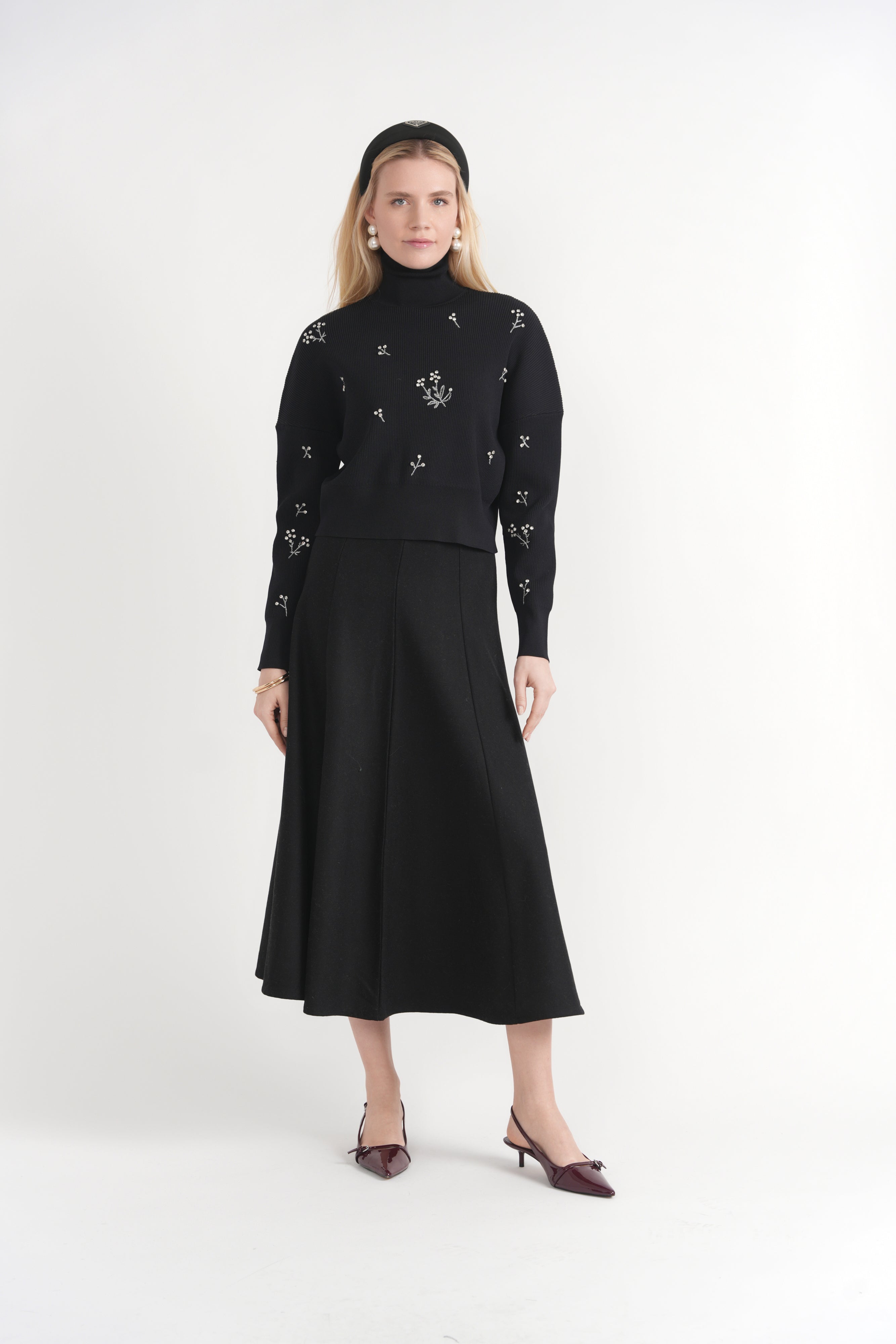 Diamond Applique Turtle Neck Sweater in Dark Wine by Versatile