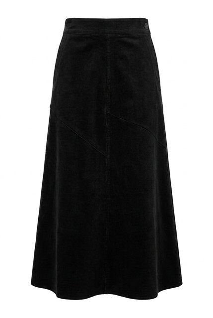 Stretch Corduroy Maxi Panel Skirt in Black by Faves
