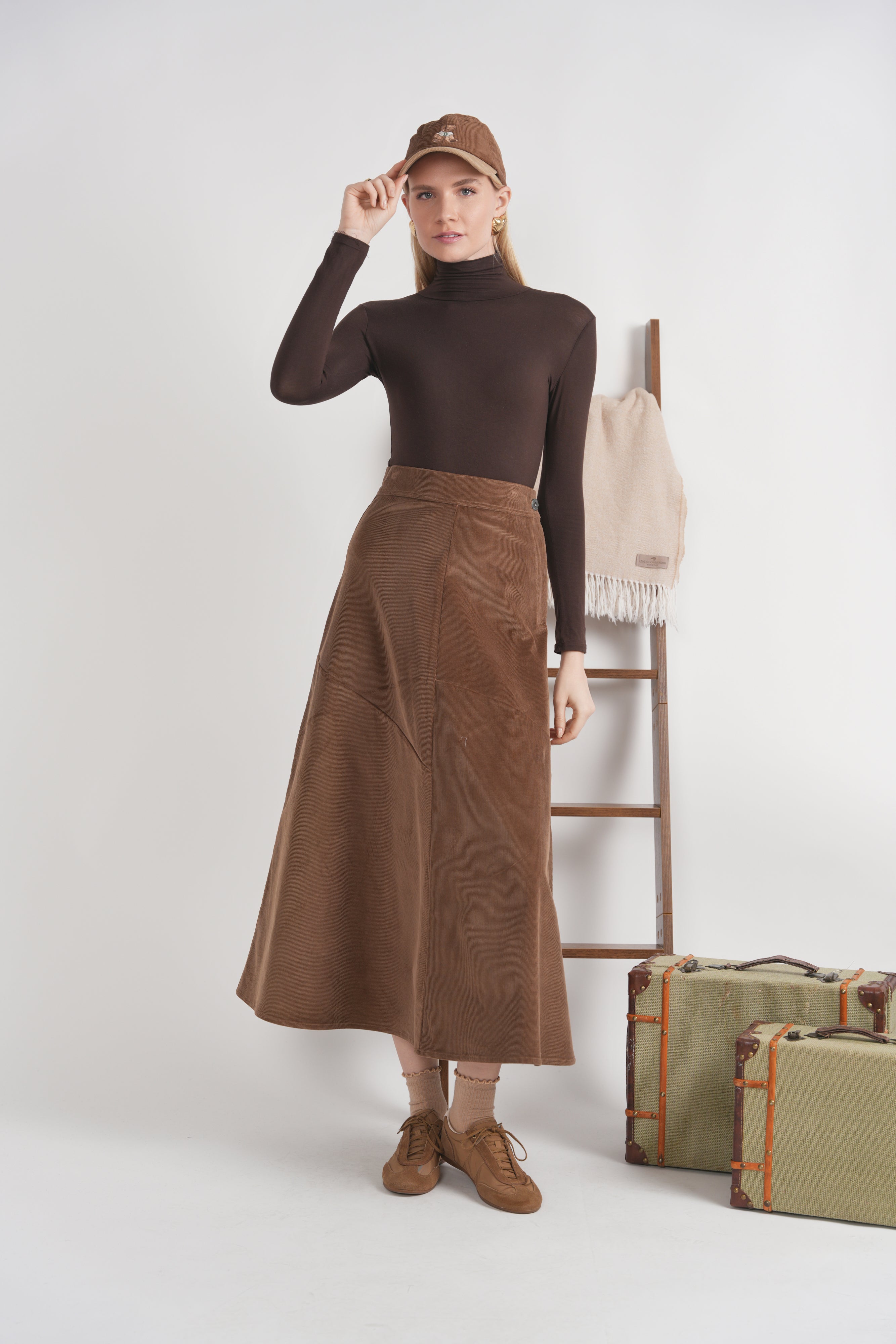 Stretch Corduroy Maxi Panel Skirt