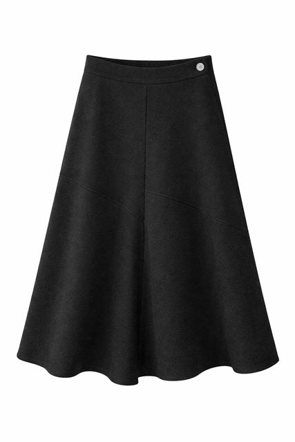 Wool Button Side Midi Skirt in Black by Viva K
