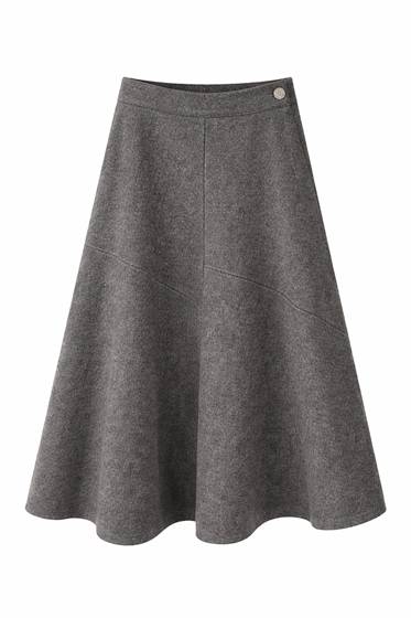 Wool Button Side Midi Skirt in Charcoal by Viva K
