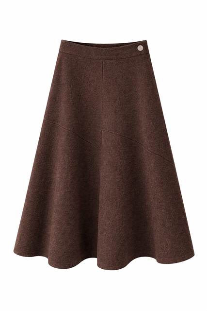 Wool Button Side Midi Skirt in Chocolate by Viva K
