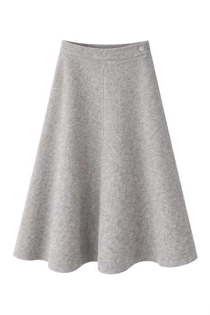 Wool Button Side Midi Skirt in Light Grey Mix by Viva K