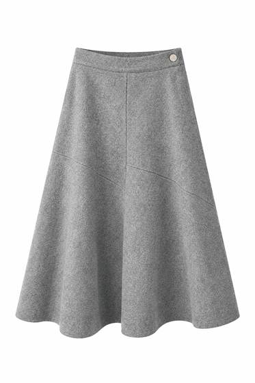 Wool Button Side Midi Skirt in Medium Grey Mix by Viva K