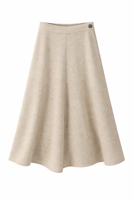 Wool Button Side Midi Skirt in Oatmeal by Viva K