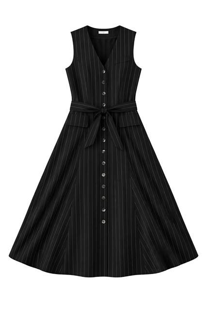 Pin Striped Button Jumper in Black by La Vida